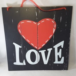 Lot 3 Love Wooden Valentine's Day Heart Red Black